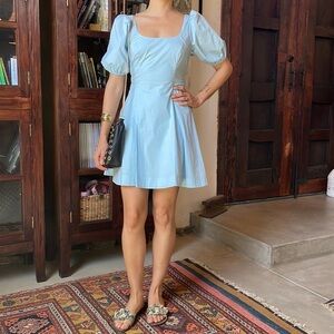 STAUD Light Blue Puff-Sleeve Mini Dress